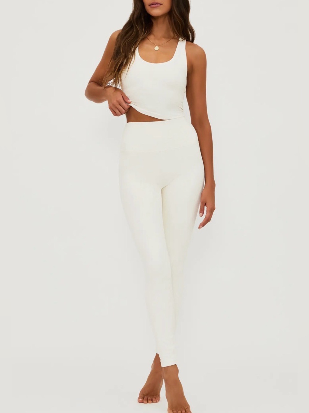 Beach Riot Textured Ribbed 2-Piece Activewear Set in Cream Size M